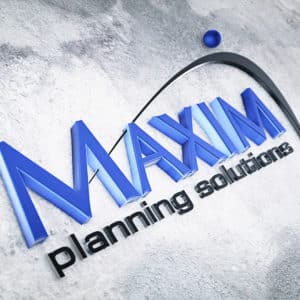 Maxim Planning Solutions - Perspective 3D Logo - Dark - White Concrete Background