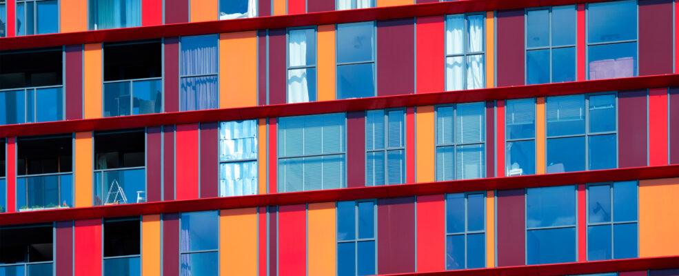 The façade of a modern building. It looks very unique